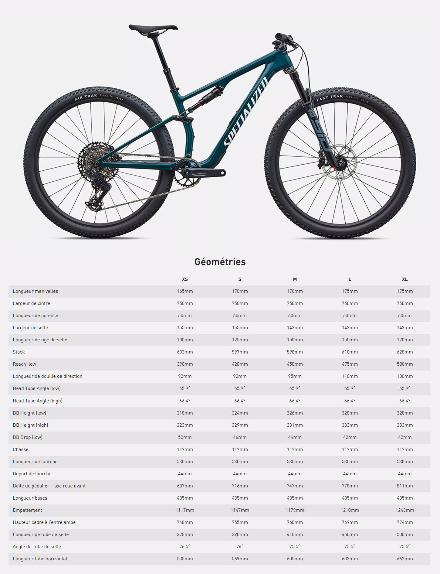 Guide de Taille du vélo Epic 8 Comp année 2026